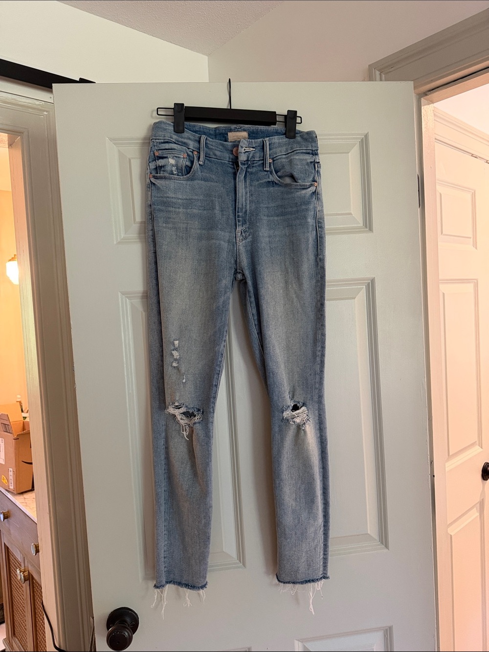 MOTHER Light Blue Distressed Skinny Jeans